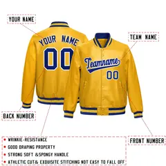 Yellow Royal Blue Full-Snap Varsity Faux Leather Letterman Jacket 2