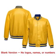 Yellow Royal Blue Full-Snap Varsity Faux Leather Letterman Jacket 6