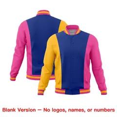 Yellow Royal Blue Pink Three-Color Block Varsity Letterman Jacket 7