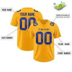 Yellow Royal Blue Sequin Lettering Football Jersey 2