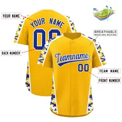 Yellow Royal Blue Side Camo Baseball Jersey 2