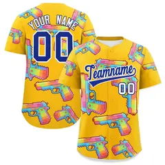 Yellow Royal Blue Sugar-Coated Firepower Graffiti Baseball Jersey