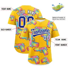 Yellow Royal Blue Sugar-Coated Firepower Graffiti Baseball Jersey 2