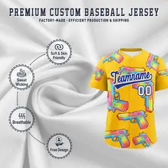 Yellow Royal Blue Sugar-Coated Firepower Graffiti Baseball Jersey 3