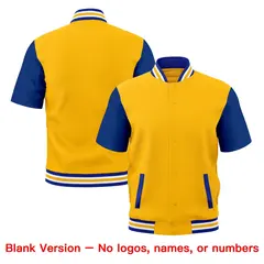 Yellow Royal Blue White Gold Full-Snap Short Sleeve Varsity Jacket 7
