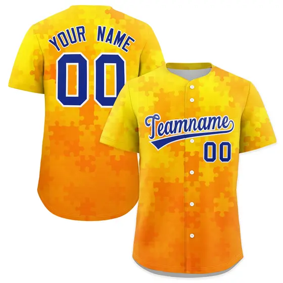 Yellow Royal Blue White Puzzle Elements Baseball Jersey