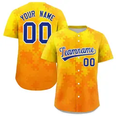 Yellow Royal Blue White Puzzle Elements Baseball Jersey 1