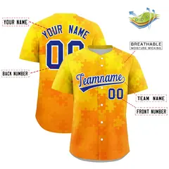 Yellow Royal Blue White Puzzle Elements Baseball Jersey 2