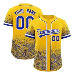 Yellow Royal Floral Gradient Full Button Baseball Jersey 1