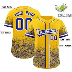 Yellow Royal Floral Gradient Full Button Baseball Jersey 2