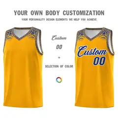 Yellow Royal Indians Print Basketball Uniform Jersey 3