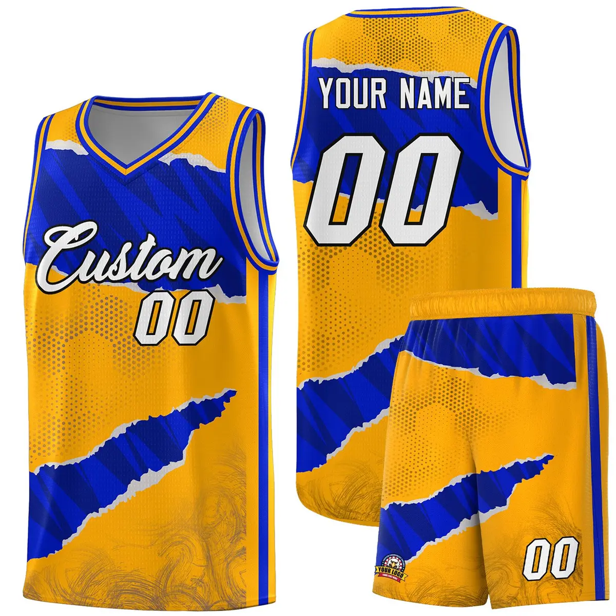Yellow Royal-Navy Tear Graffiti Basketball Jersey