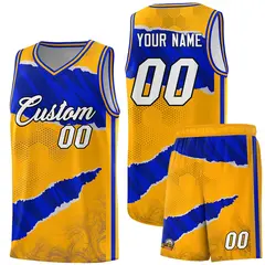 Yellow Royal-Navy Tear Graffiti Basketball Jersey 1