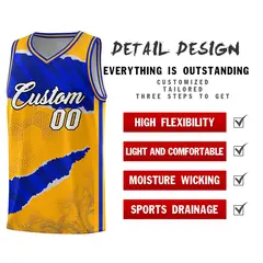 Yellow Royal-Navy Tear Graffiti Basketball Jersey 2