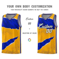 Yellow Royal-Navy Tear Graffiti Basketball Jersey 3