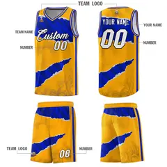 Yellow Royal-Navy Tear Graffiti Basketball Jersey 5