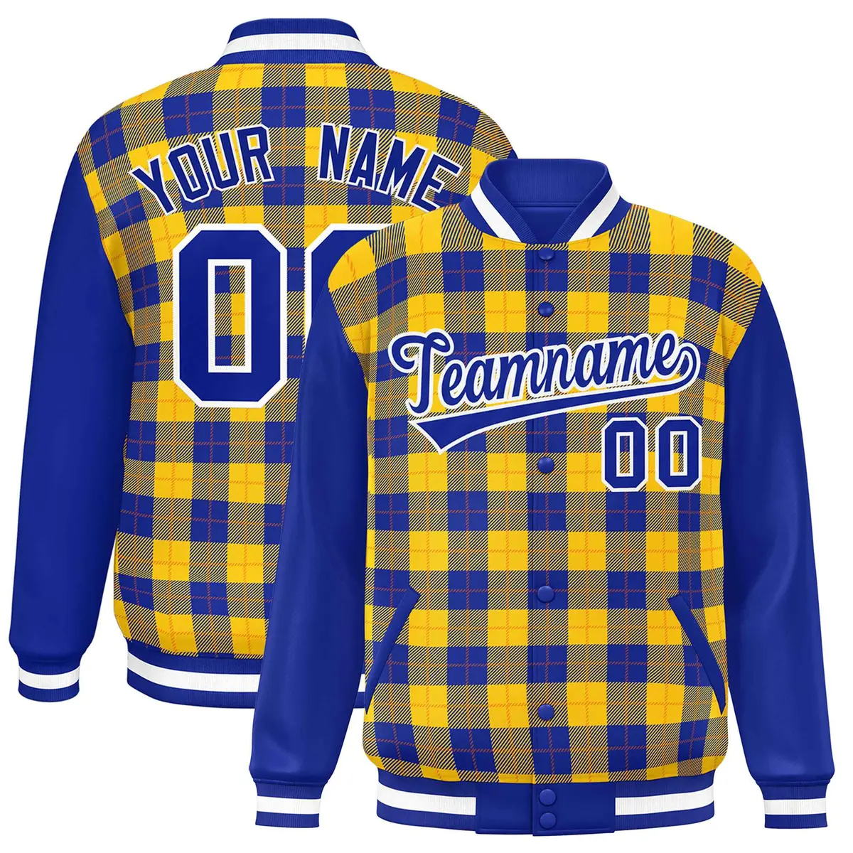 Yellow Royal-Orange Plaid Varsity Letterman Baseball Jacket
