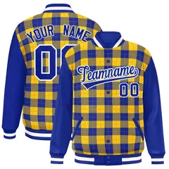 Yellow Royal-Orange Plaid Varsity Letterman Baseball Jacket 1