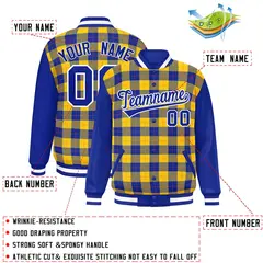 Yellow Royal-Orange Plaid Varsity Letterman Baseball Jacket 2