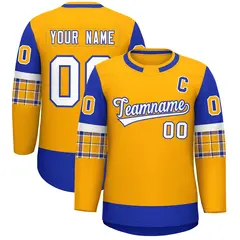 Yellow Royal Raglan Sleeves Round-Neck Hockey Jersey