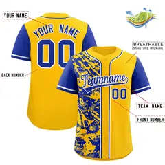 Yellow Royal Split Graffiti Raglan Sleeve Baseball Jersey 2