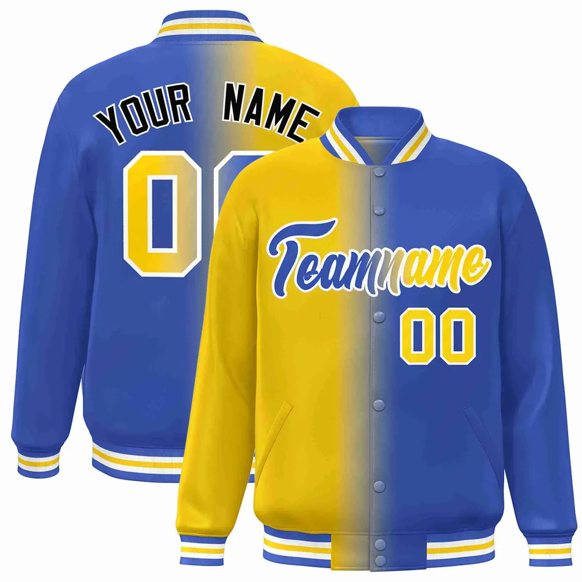 Yellow Royal-White Gradient Letterman Varsity Jacket