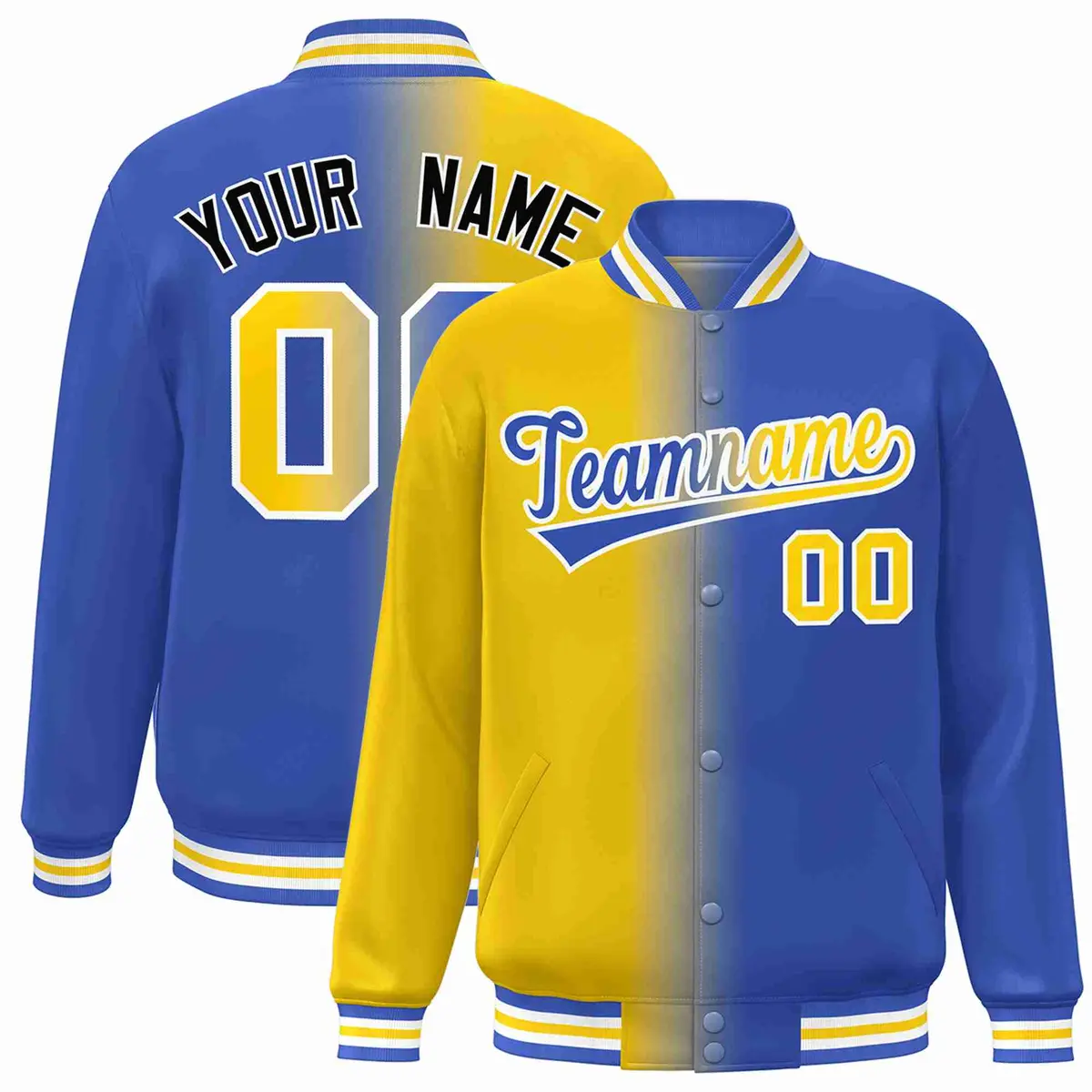 Yellow Royal-White Gradient Letterman Varsity Jacket