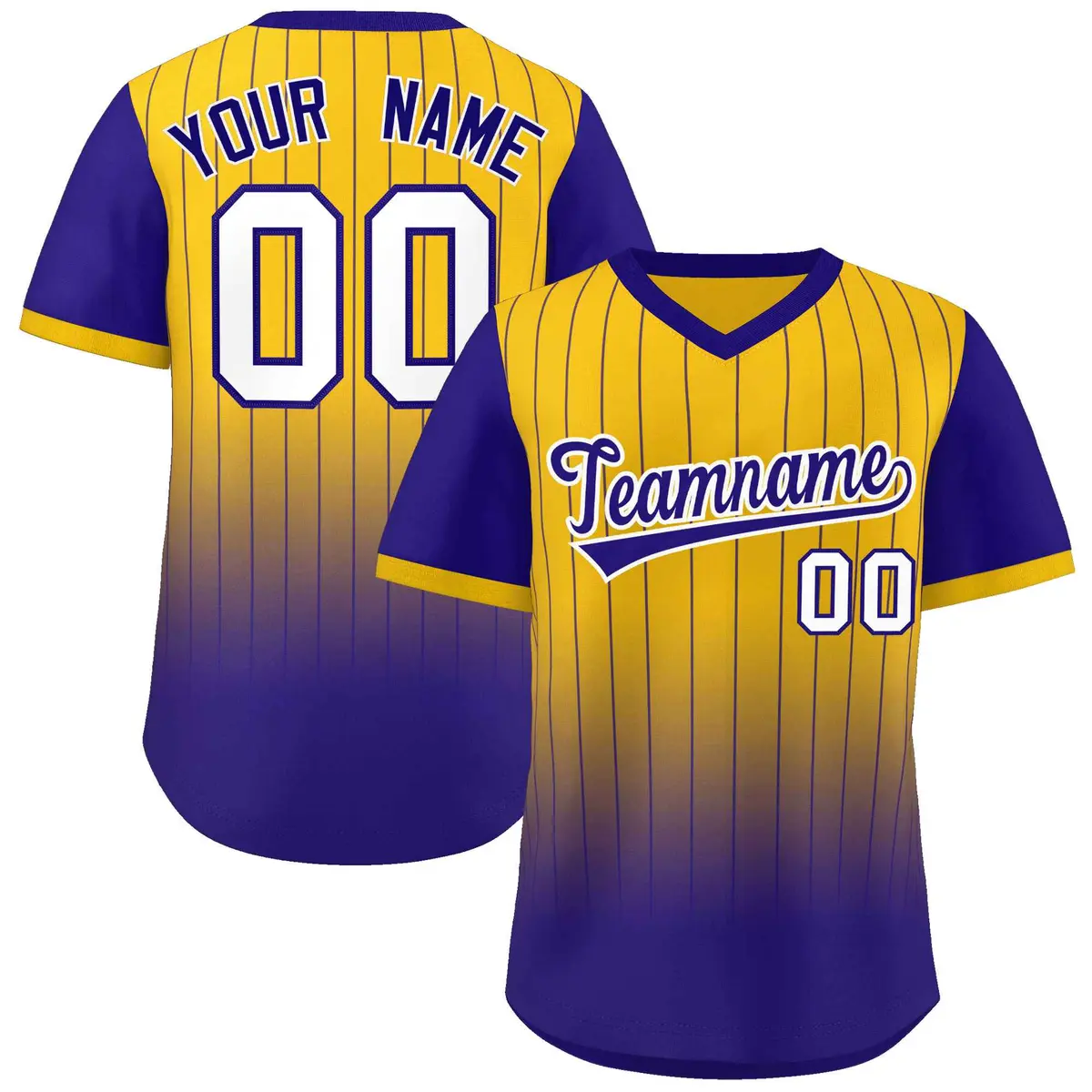 Yellow Royal-White Gradient Pullover Pinstripe Baseball Jersey