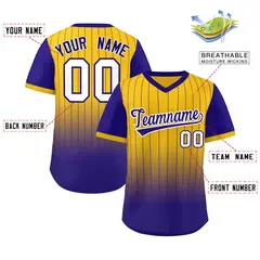 Yellow Royal-White Gradient Pullover Pinstripe Baseball Jersey 2