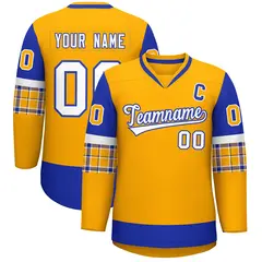 Yellow Royal-White Raglan V-Neck Hockey Jersey 1
