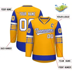 Yellow Royal-White Raglan V-Neck Hockey Jersey 2