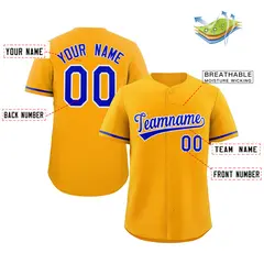 Yellow Royal-White Solid Classic Authentic Baseball Jersey 2