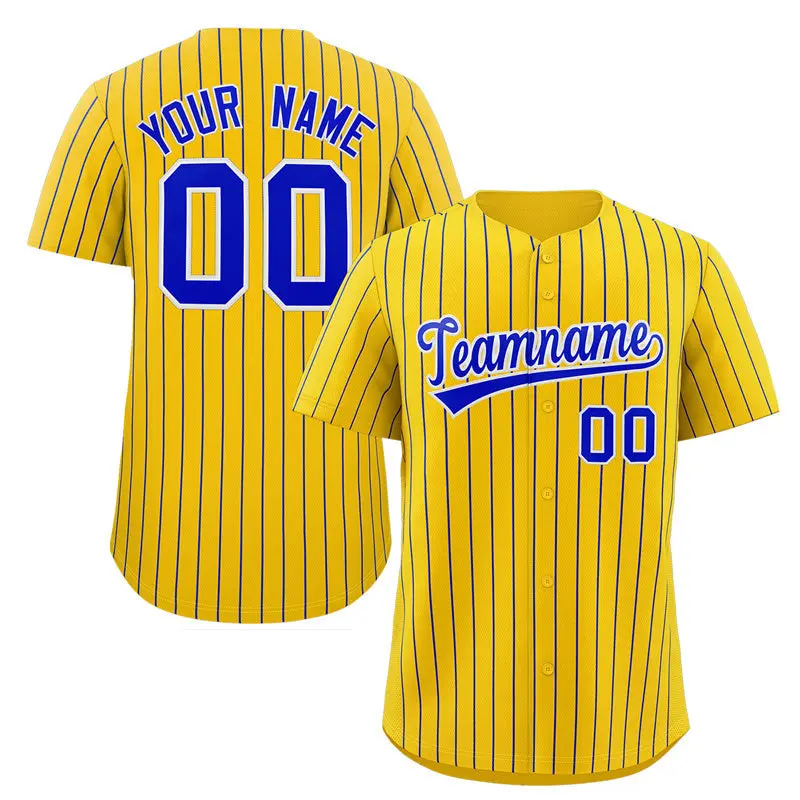 Yellow Royal-White Stripe Authentic Fashion Baseball Jersey