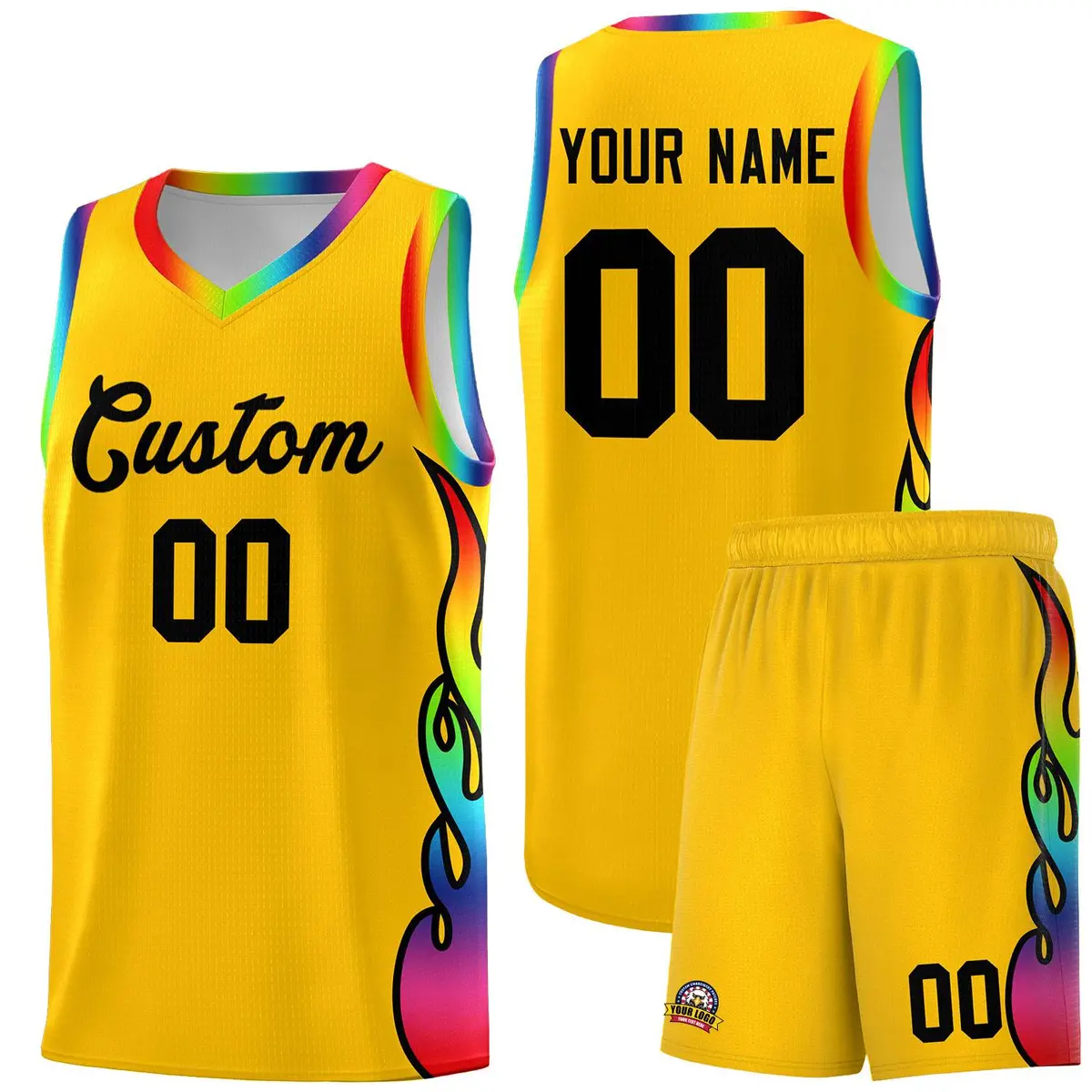 Yellow Side Flame Pattern Sports Fashion Basketball Jersey