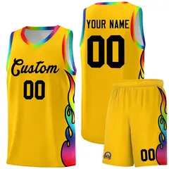Yellow Side Flame Pattern Sports Fashion Basketball Jersey 1