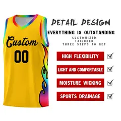 Yellow Side Flame Pattern Sports Fashion Basketball Jersey 2