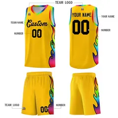 Yellow Side Flame Pattern Sports Fashion Basketball Jersey 5