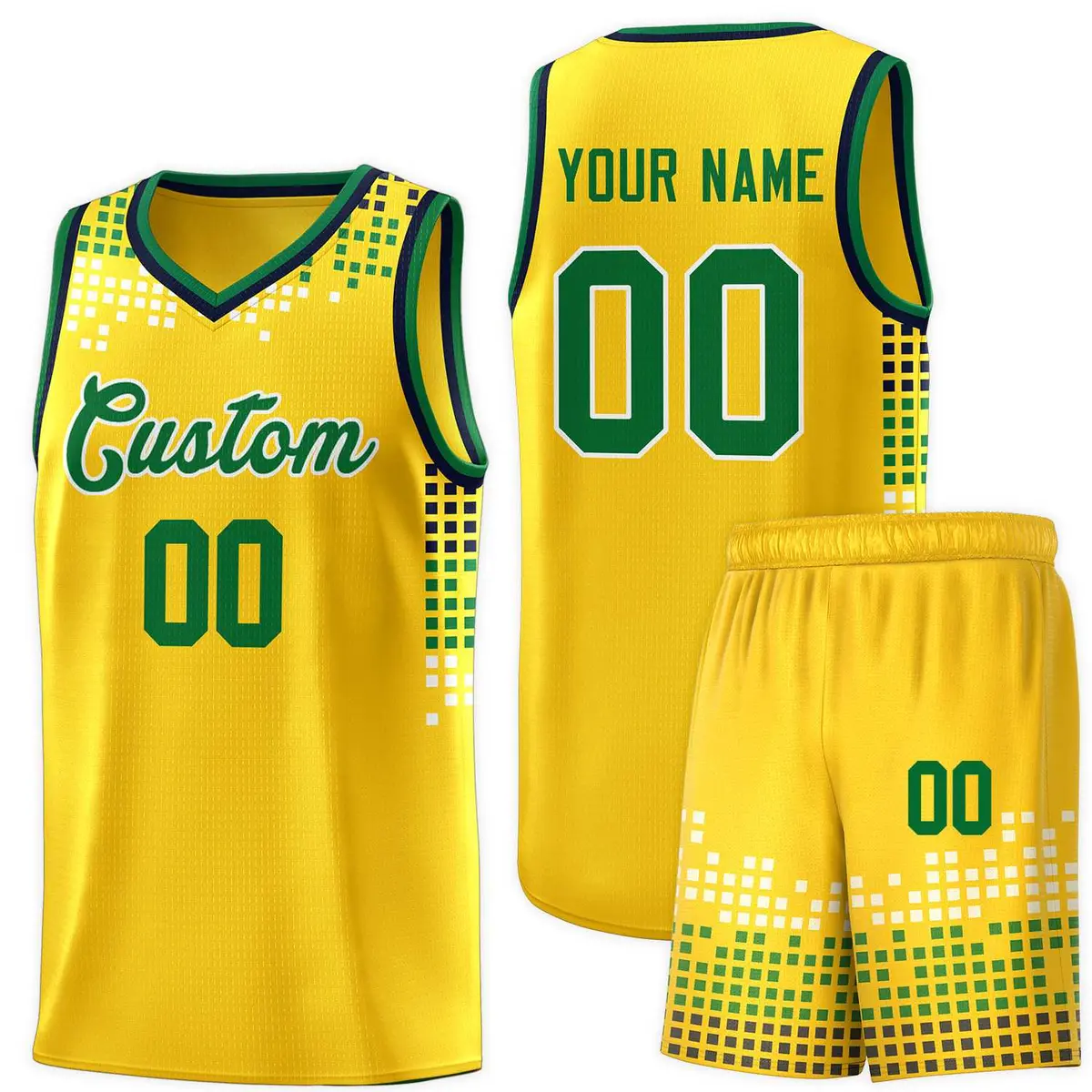 Yellow Square Grid Graffiti Basketball Jersey