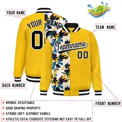 Yellow Two Tone Split Flower Pattern Varsity Letterman Jacket 2