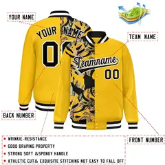 Yellow Two Tone Split Flower Pattern Varsity Letterman Jacket 2