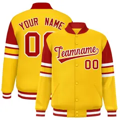 Yellow Varsity Color Block Full-Snap Letterman Jacket