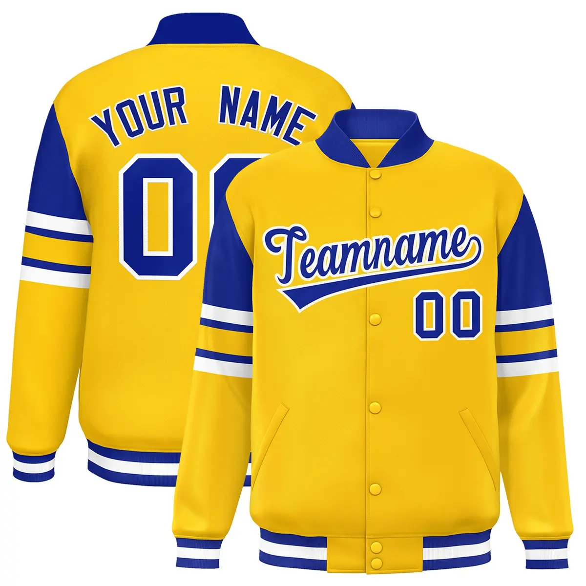 Yellow Varsity Color Block Full-Snap Letterman Jacket