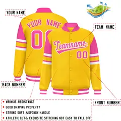 Yellow Varsity Color Block Full-Snap Letterman Jacket 2