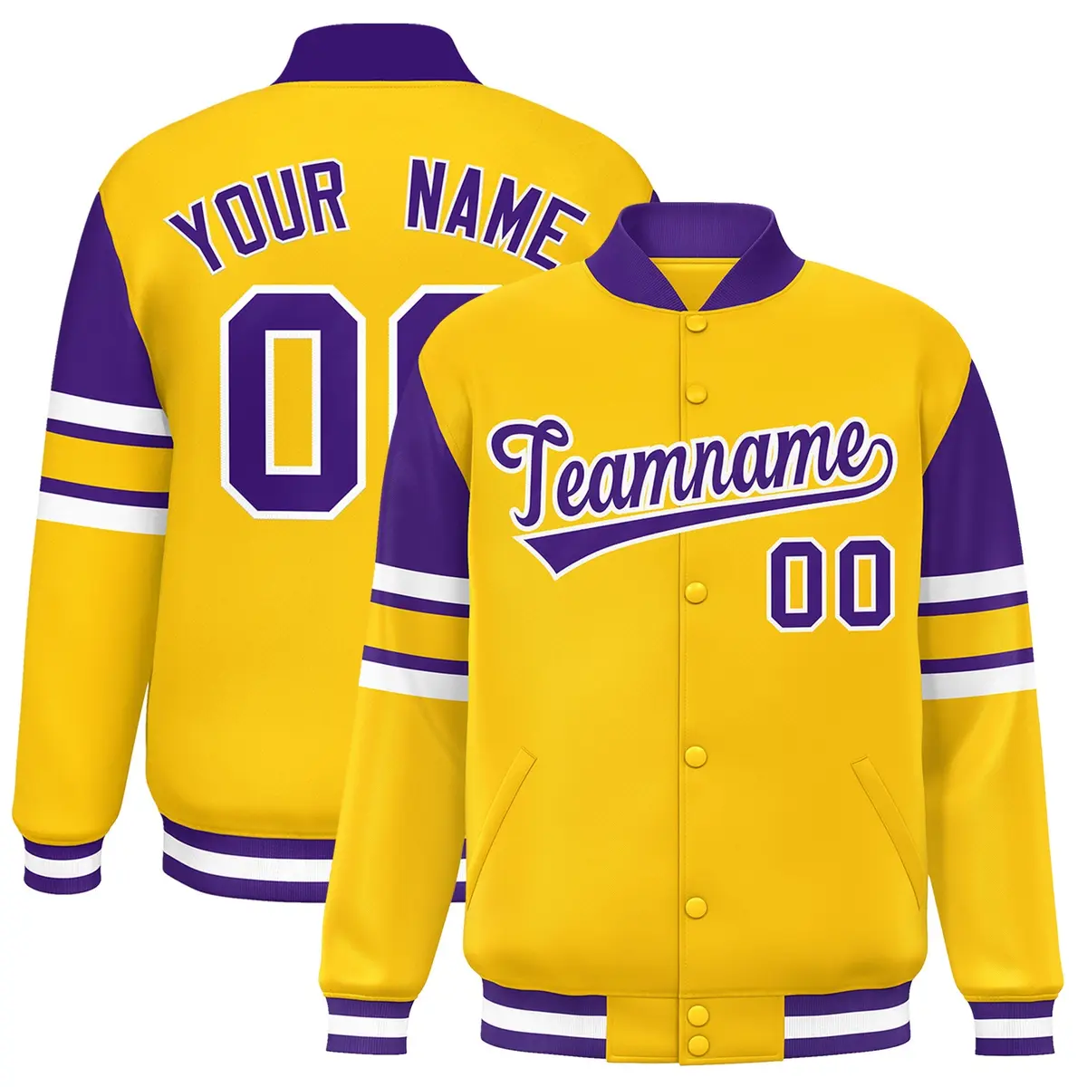 Yellow Varsity Color Block Full-Snap Letterman Jacket