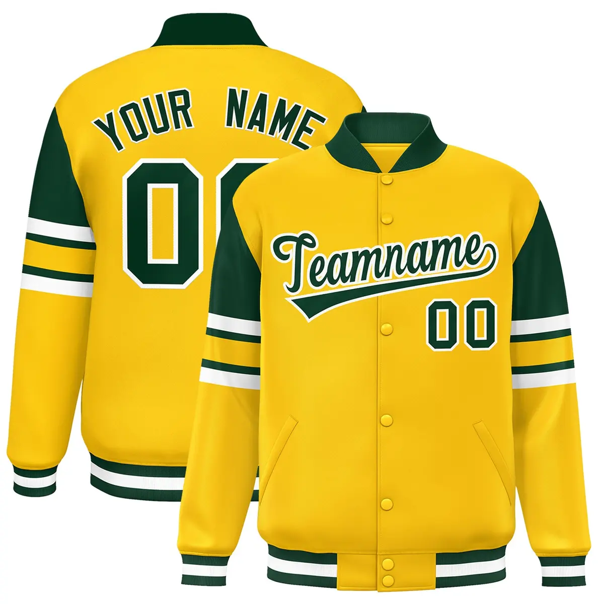 Yellow Varsity Color Block Full-Snap Letterman Jacket