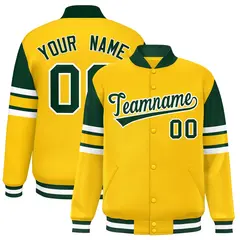 Yellow Varsity Color Block Full-Snap Letterman Jacket 1