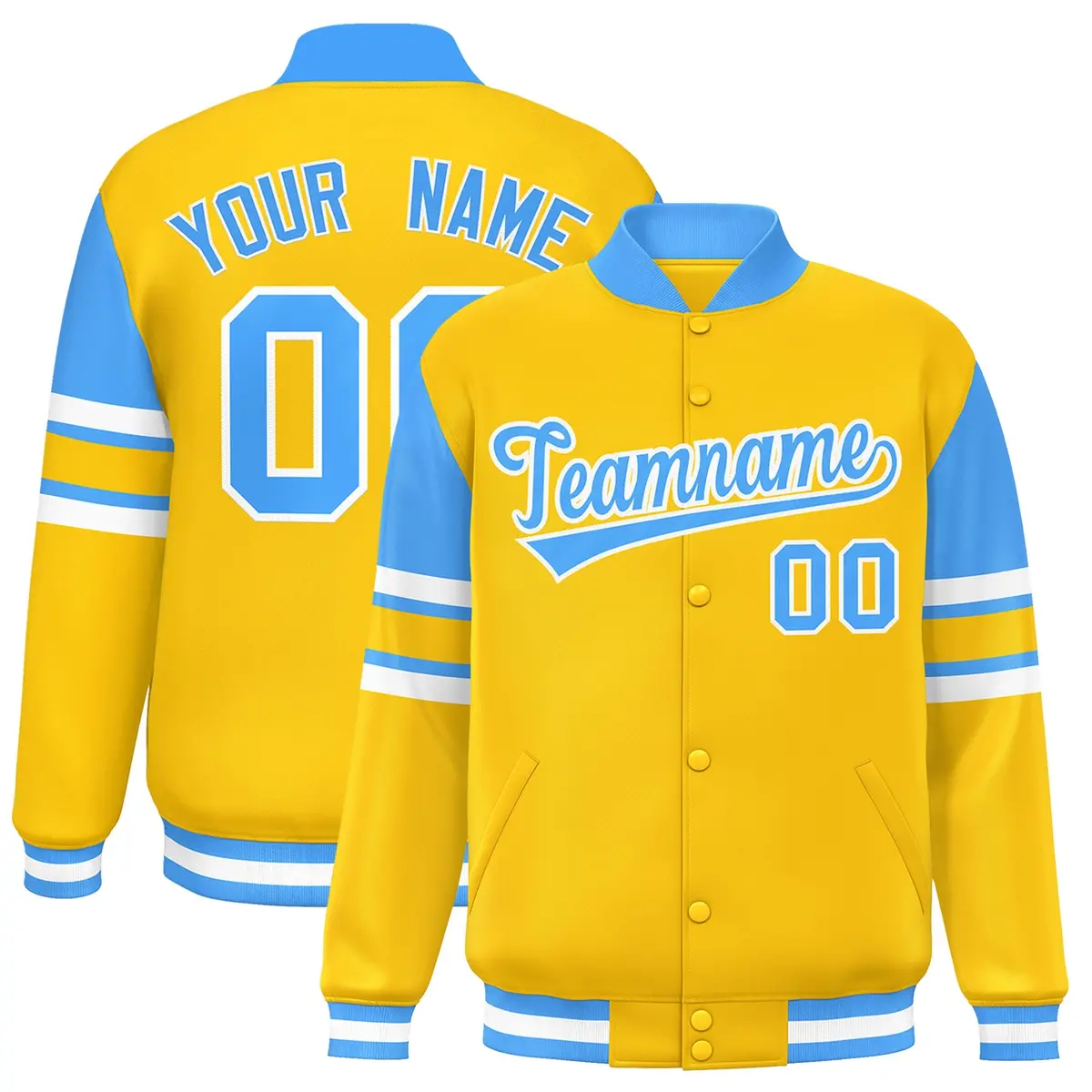 Yellow Varsity Color Block Full-Snap Letterman Jacket
