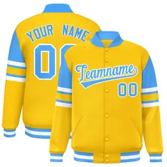 Yellow Varsity Color Block Full-Snap Letterman Jacket 1