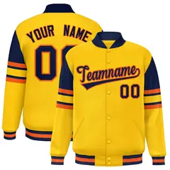 Yellow Varsity Color Block Full-Snap Letterman Jacket 1