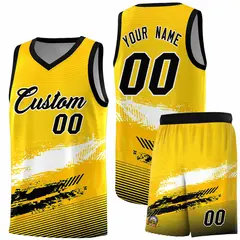 Yellow White and Black Graffiti Basketball Jersey 1
